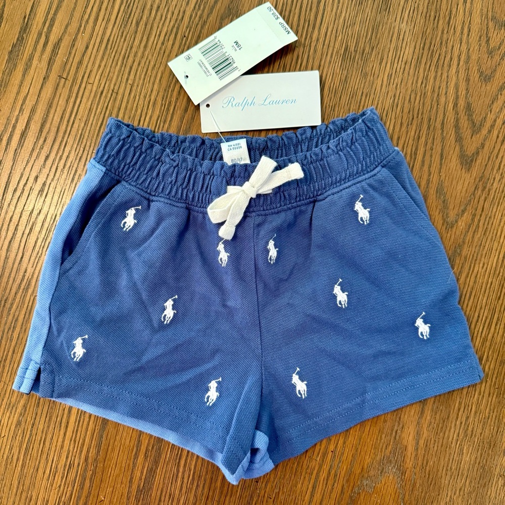 Ralph Lauren Polo Toddler Girl Stretch Two-Tone Shorts with White Pony Logos